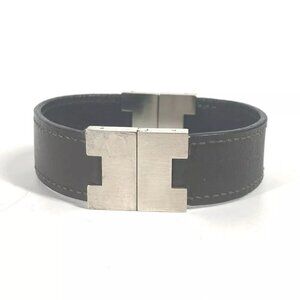 HERMES Lurie H logo Accessories Bracelet Leather Black/SilverHardware